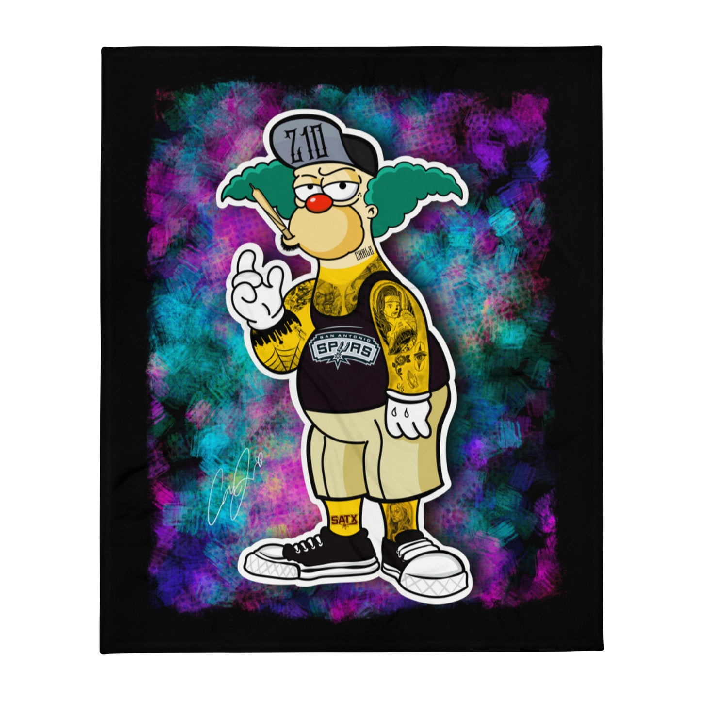 Krusty The Cholo Clown San Antonio Throw Blanket
